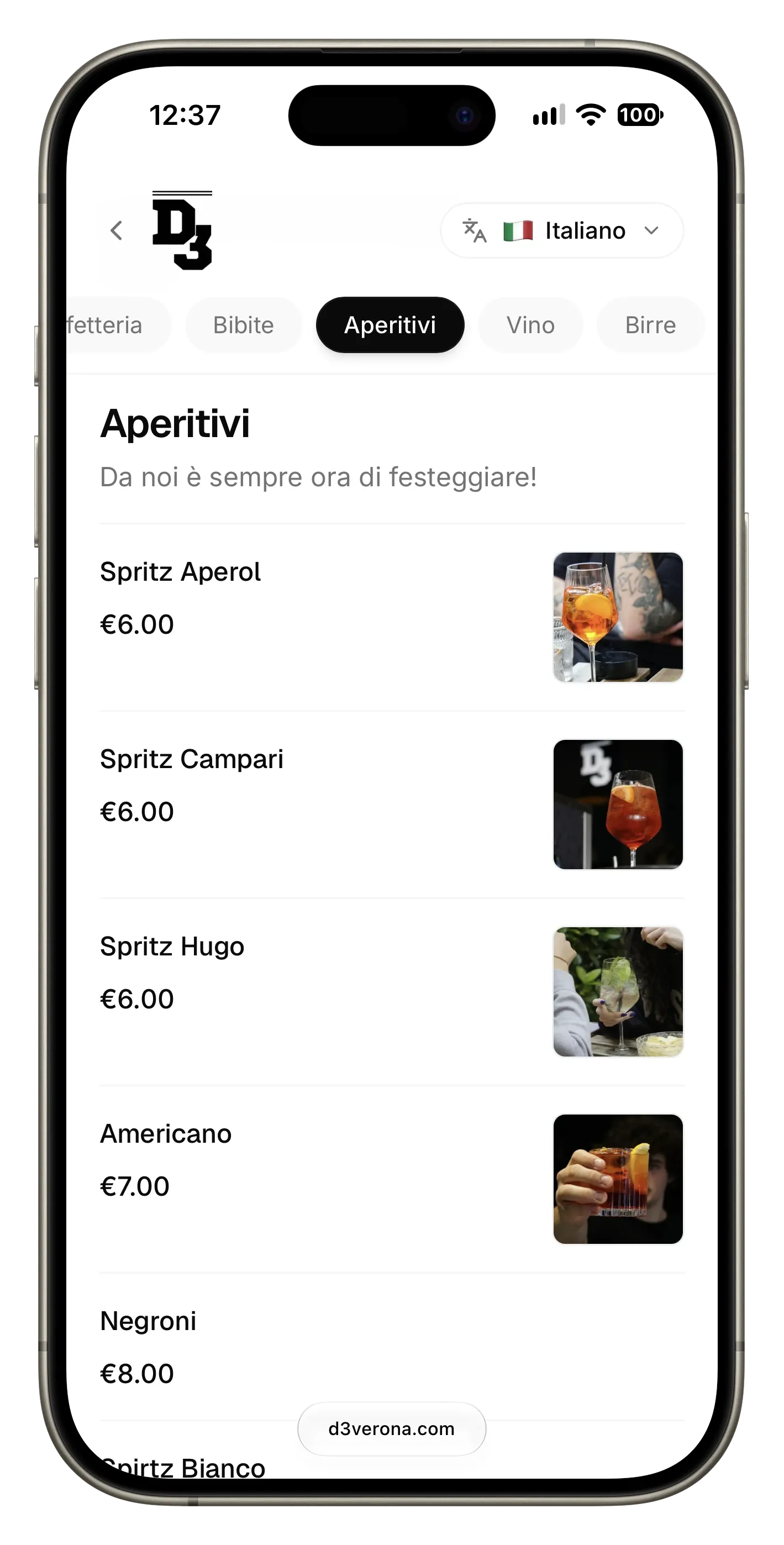 Menù Tavolino · lista prodotti